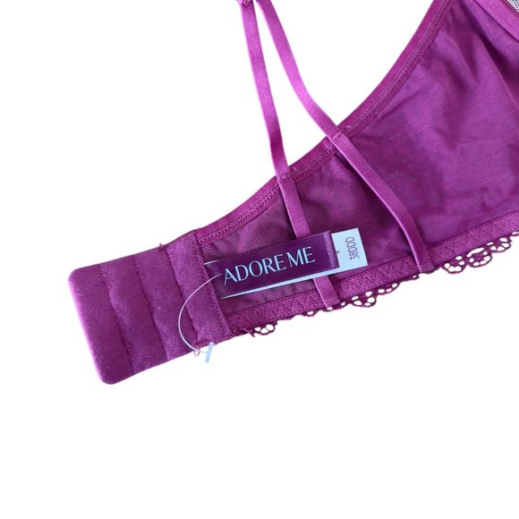 Adore Me Women Sexy Purple Lace Sheer Underwire Bra Size 38DDD Strappy Unlined - Picture 3 of 10